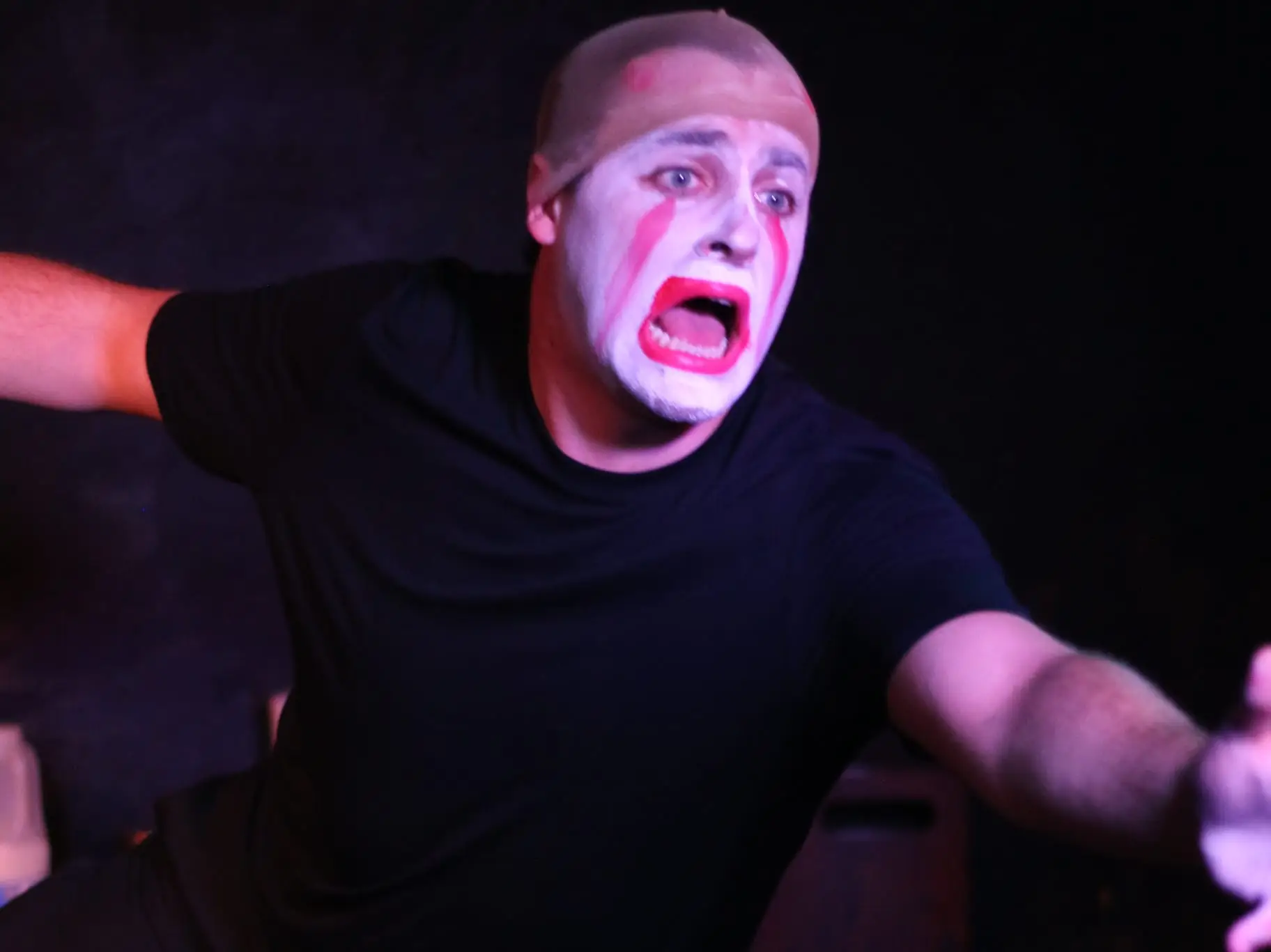 Benjamin Sumrie in character with disturbing clown facepaint